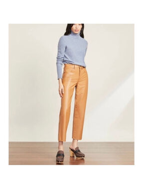 Veronica Beard sz 00 24 Ryleigh straight High Rise Faux Leather Pants SHORTENED!